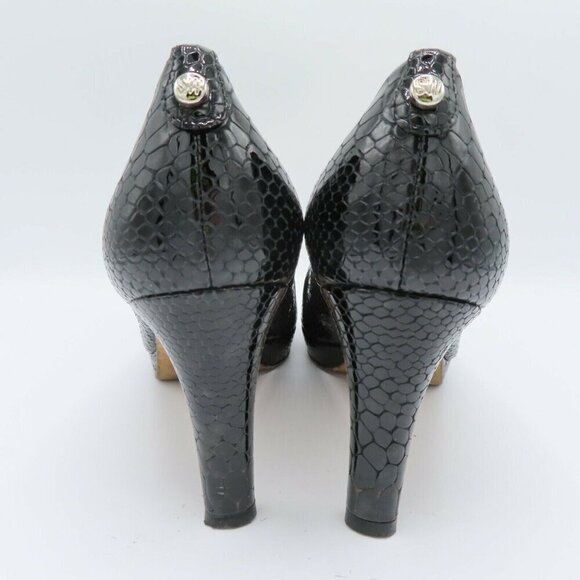 Stuart Weitzman Women 8 M Black Patent Snakeskin Leather 4079808 Peep Toe Heels - Picture 6 of 11